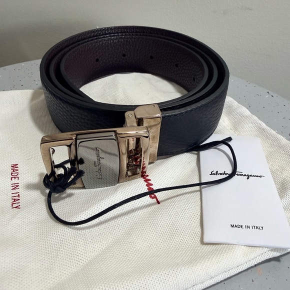 Salvatore Ferragamo Other - Salvatore Ferragamo Black Leather Belt with Silver Buckle Size 34-36